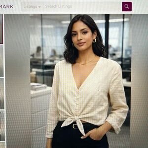 Joie Linen Oversized Button Front V-Neck Front Tie Blouse L/XL